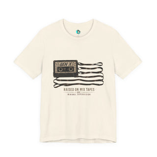 Plymouth  Shock "Gen X - Raised on mix tapes and minimal supervision" — Retro Cassette Flag Tee for 80s-90s Nostalgia