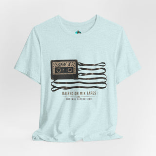Plymouth  Shock "Gen X - Raised on mix tapes and minimal supervision" — Retro Cassette Flag Tee for 80s-90s Nostalgia