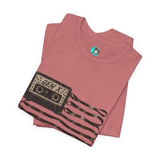 Plymouth  Shock "Gen X - Raised on mix tapes and minimal supervision" — Retro Cassette Flag Tee for 80s-90s Nostalgia