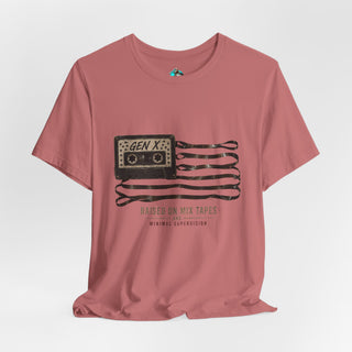 Plymouth  Shock "Gen X - Raised on mix tapes and minimal supervision" — Retro Cassette Flag Tee for 80s-90s Nostalgia