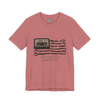 Plymouth  Shock "Gen X - Raised on mix tapes and minimal supervision" — Retro Cassette Flag Tee for 80s-90s Nostalgia