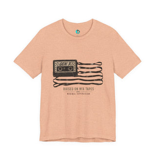 Plymouth  Shock "Gen X - Raised on mix tapes and minimal supervision" — Retro Cassette Flag Tee for 80s-90s Nostalgia