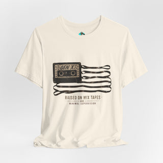 Plymouth  Shock "Gen X - Raised on mix tapes and minimal supervision" — Retro Cassette Flag Tee for 80s-90s Nostalgia