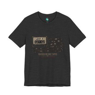 Plymouth  Shock "Gen X - Raised on mix tapes and minimal supervision" — Retro Cassette Flag Tee for 80s-90s Nostalgia