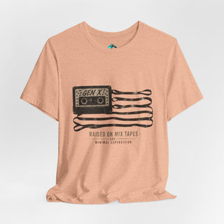 Plymouth  Shock "Gen X - Raised on mix tapes and minimal supervision" — Retro Cassette Flag Tee for 80s-90s Nostalgia